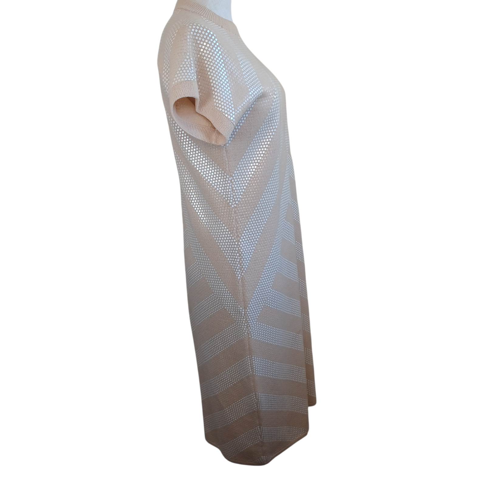 St John Saks Fifth Avenue Vintage Knit Sequin Geometric Dress Peach Sz 10 USA