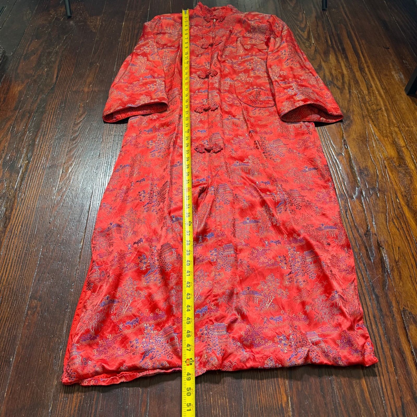 VTG Peony Brand Dress Womens Red Floral 40s Rayon Asian Gown Robe Shanghai China