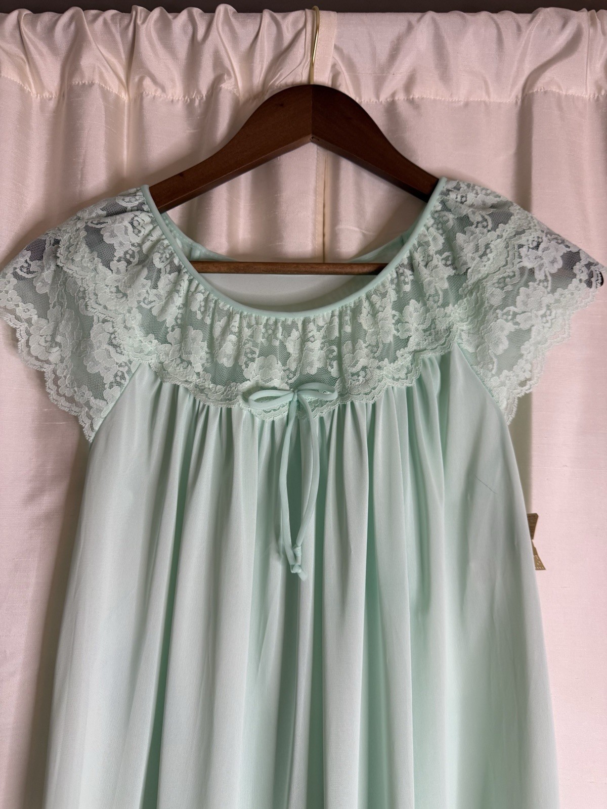 Vintage 70s Gilead Mint Green Lace Nightgown NOS Deadstock Original Tags.