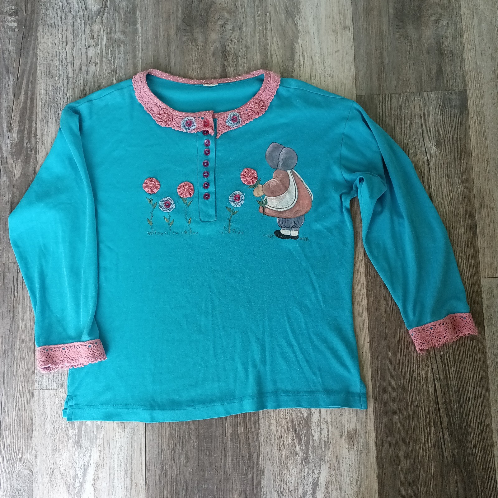 HollyHobby Granny Cottage Core Prairie Turquoise Coquette Floral Lace VTG Fairy