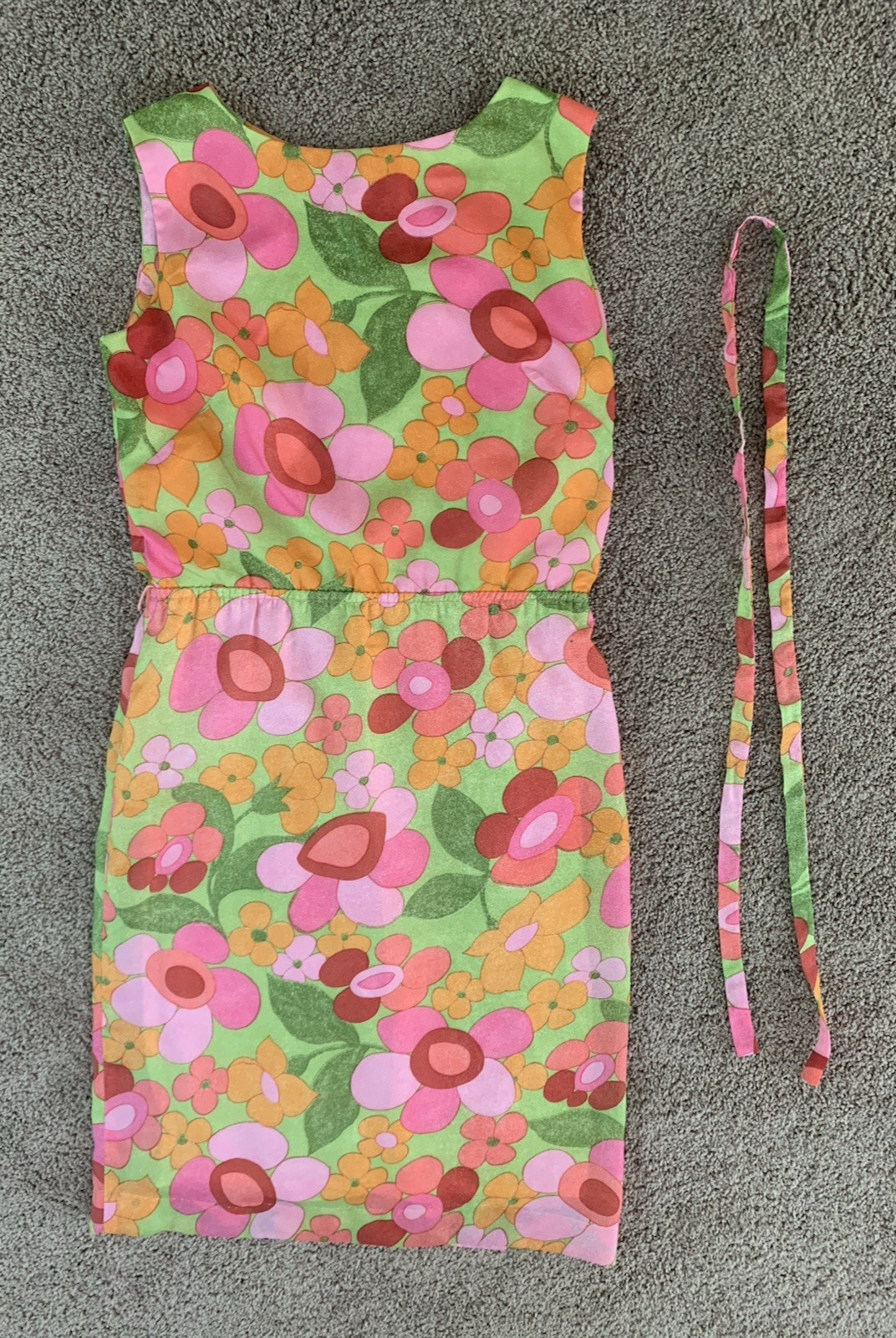 Vtg 60s Sydney Honolulu Hawaiian Polyester Lined Floral Dress W/Belt-34″ Chest