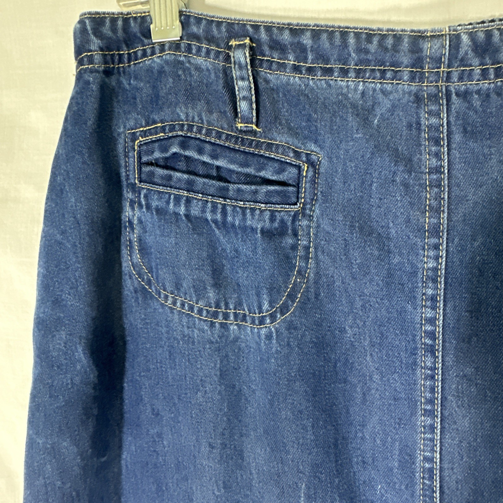 Vtg Y2K Maxi Denim Chambray Skirt Sz XL Elastic Back Belt Loops Med Stone Wash