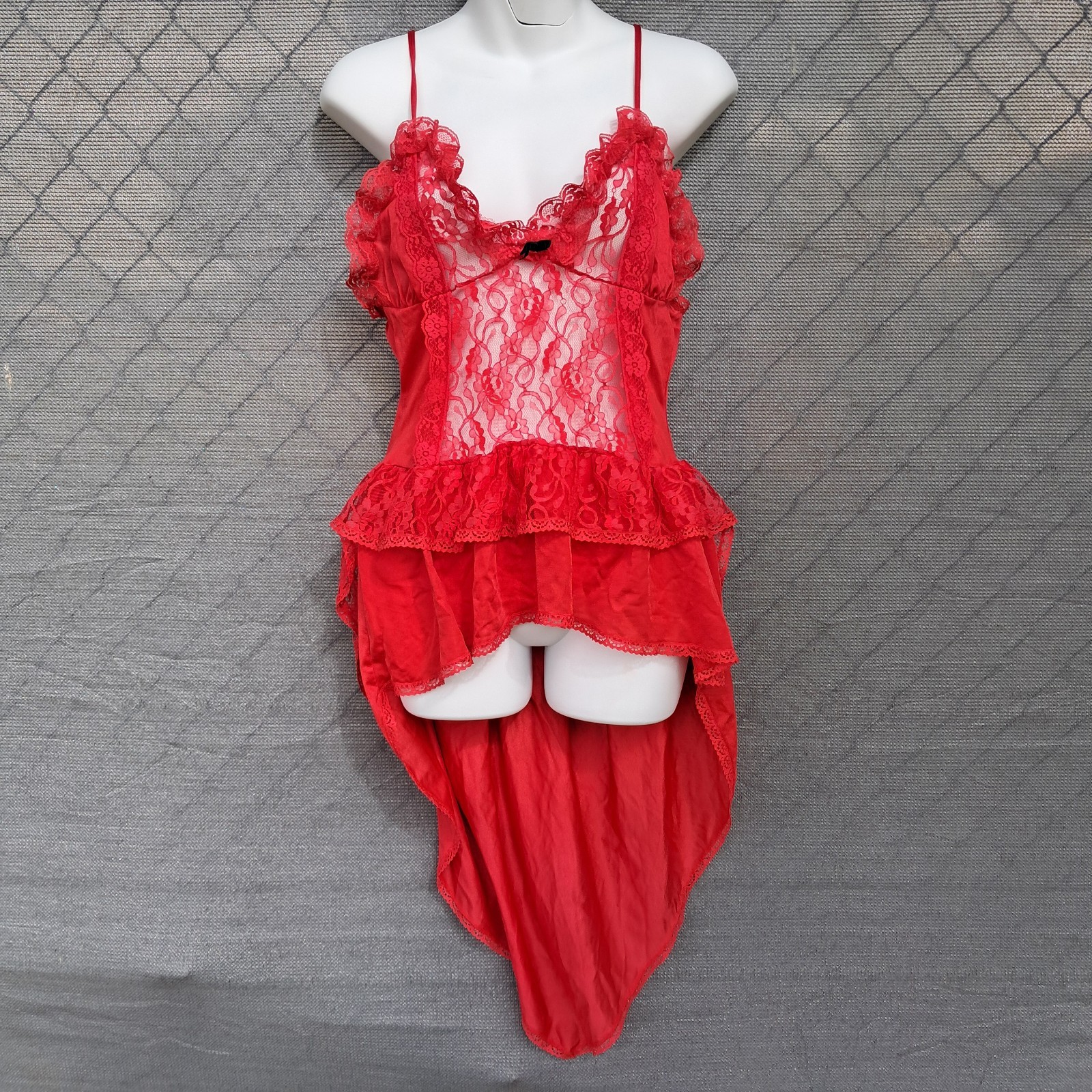 Traffic Jam Vintage 1990s Nylon Red Lace Teddy Women’s Small With Train