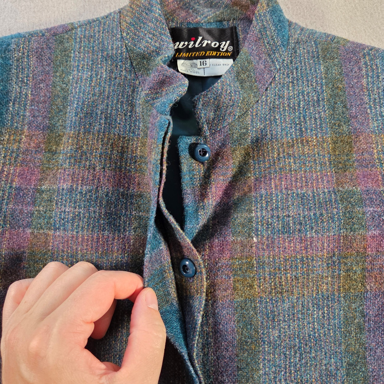 Vintage Wilroy Jacket Womens 16 Grey Wool Striped Blazer Mod ILGWU Made USA