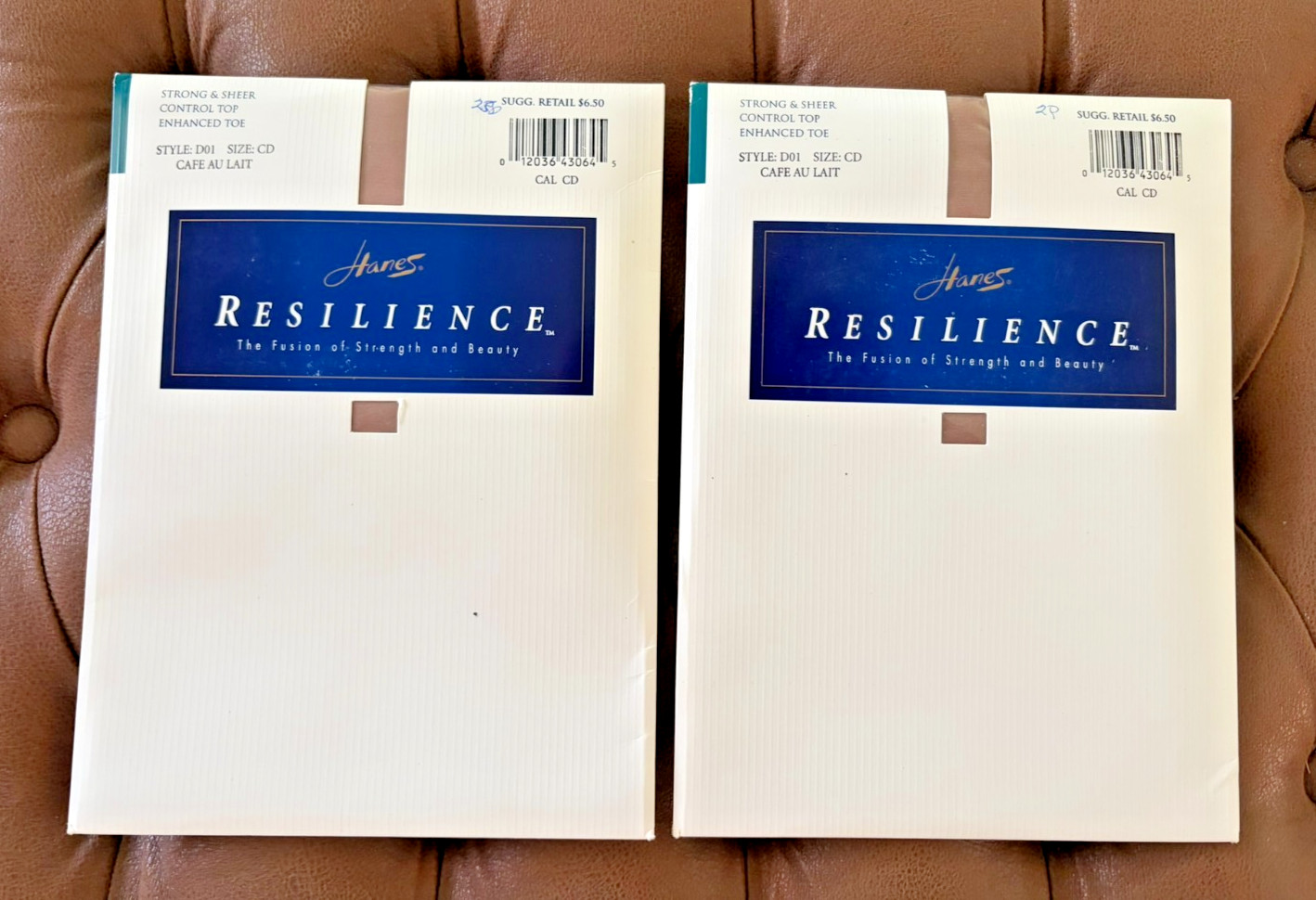 Lot of 2 Pairs of Vintage Hanes Resilience Pantyhose, Size CD, Cafe Au Lait