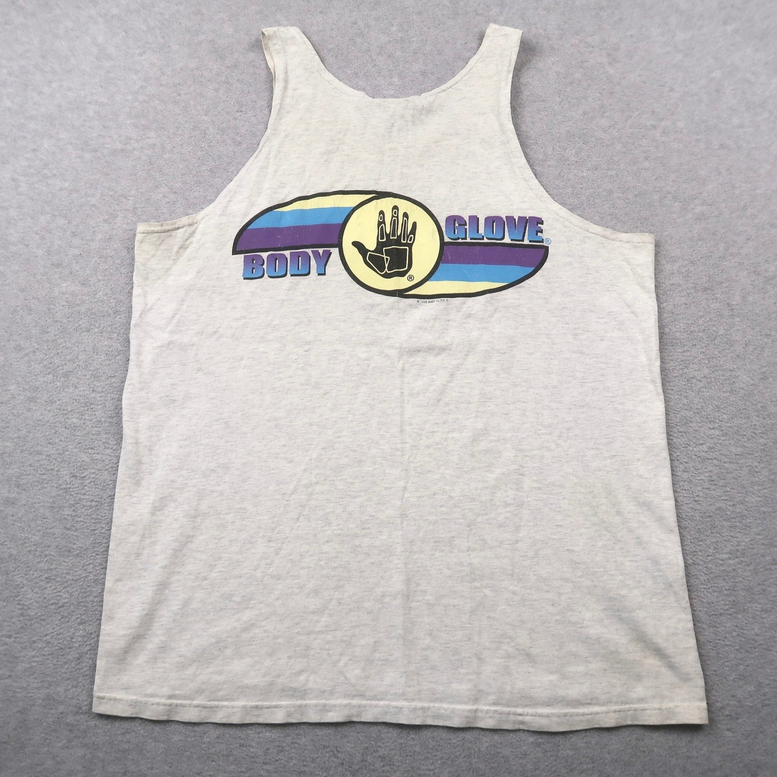 Vintage 90s 1998 Body Glove Tank Top Mens L Gray Cotton Sleeveless Surf Made USA
