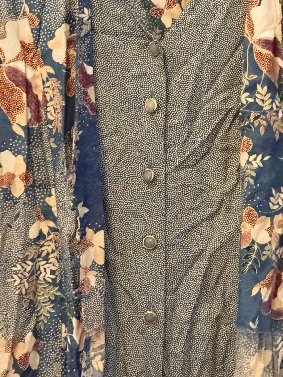 Betty Barclay Vintage Floral Maxi Cottage Button Dress Size 14 Tan blue Classy