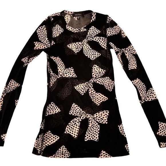 🎀 VINTAGE Karen Kane Mesh Bow Print Top M Made in USA EUC
