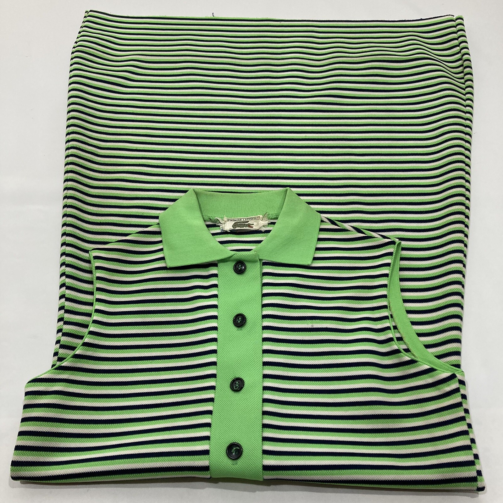 Vtg 70s Chemise Lacoste Shift Dress Med Lime Green/Black Stripe Mod Go-Go Preppy
