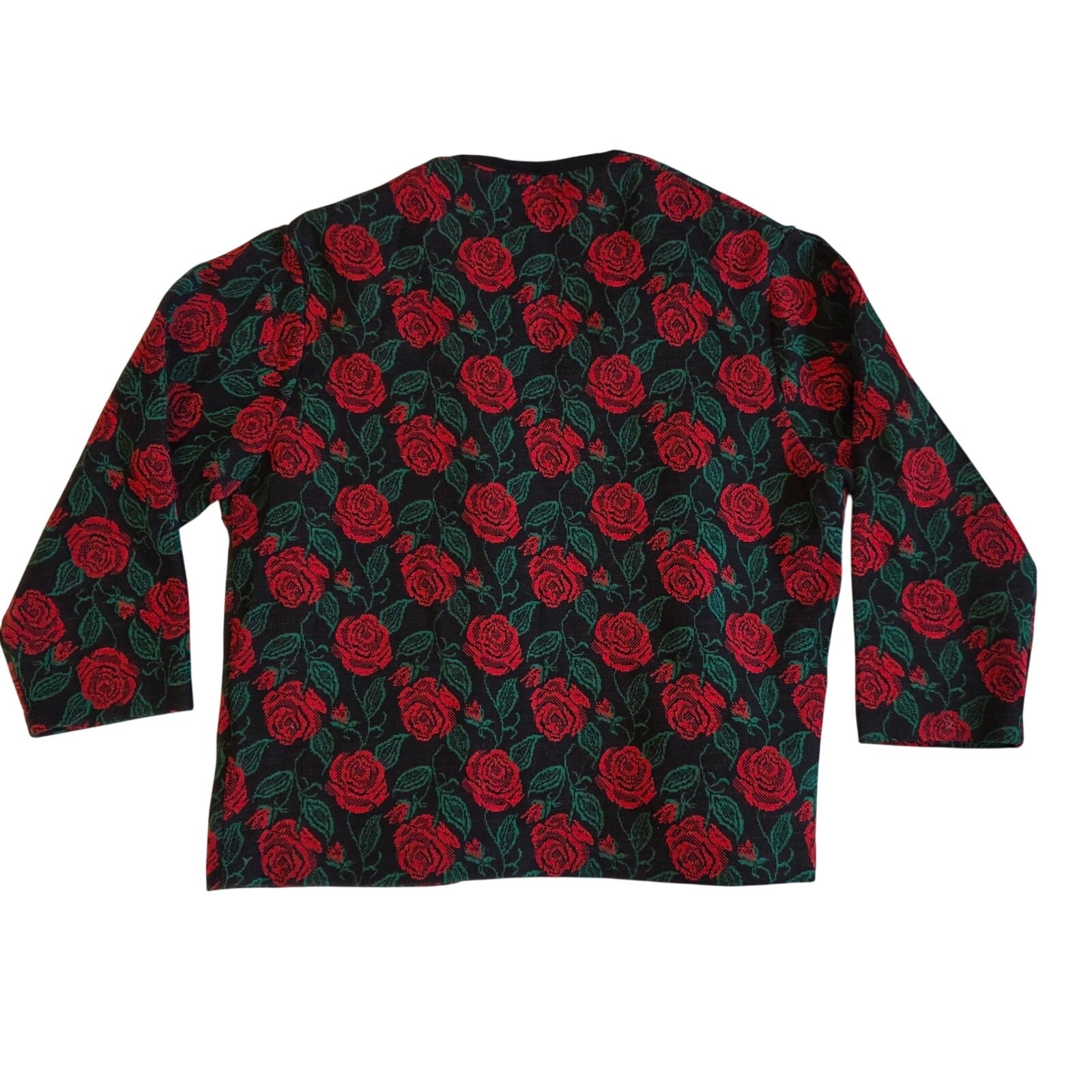 Vintage Odette de Paris Rose Print Pure Wool Knit Cardigan Jacket 17/18