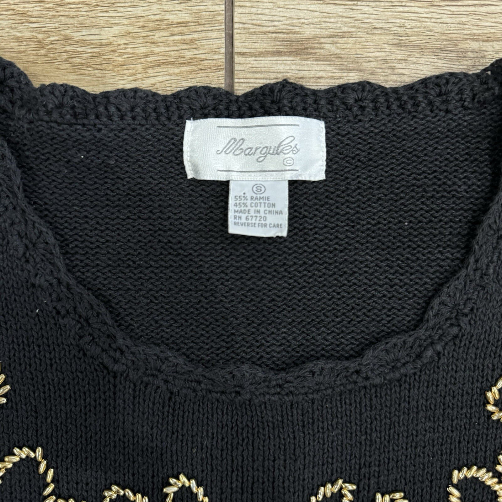 Vintage 80’s Black Gold Beaded Sequin Sweater Size Small Grandmacore Margules