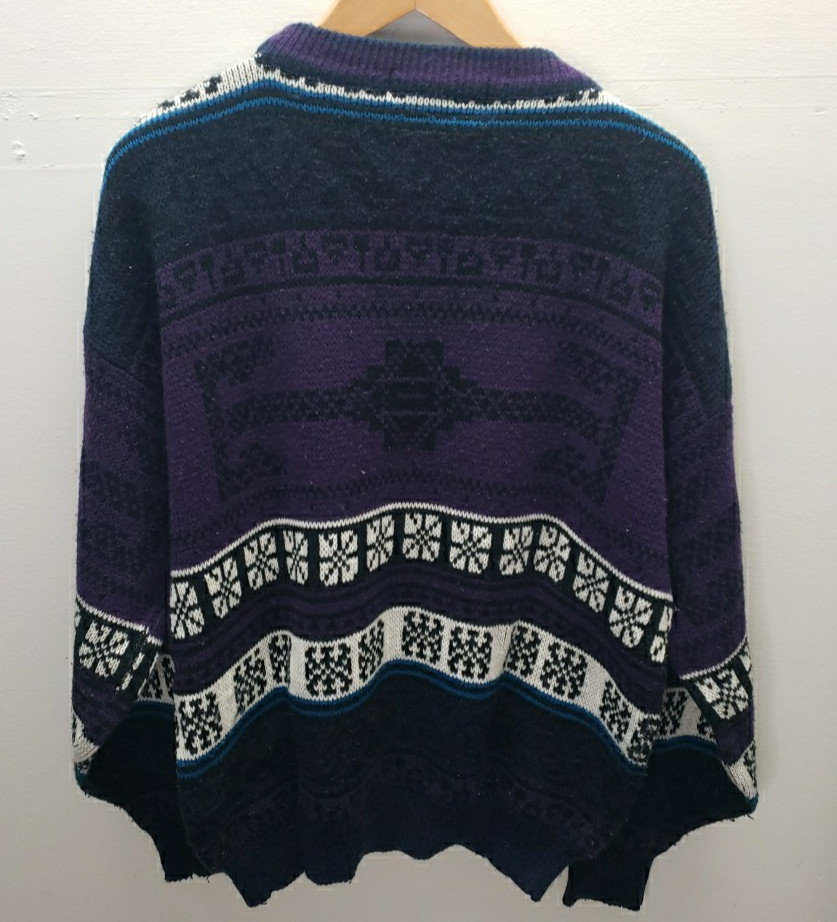Vintage 90s McGregor Sweater Purple White Geometric Knit Men’s Sz Large EUC