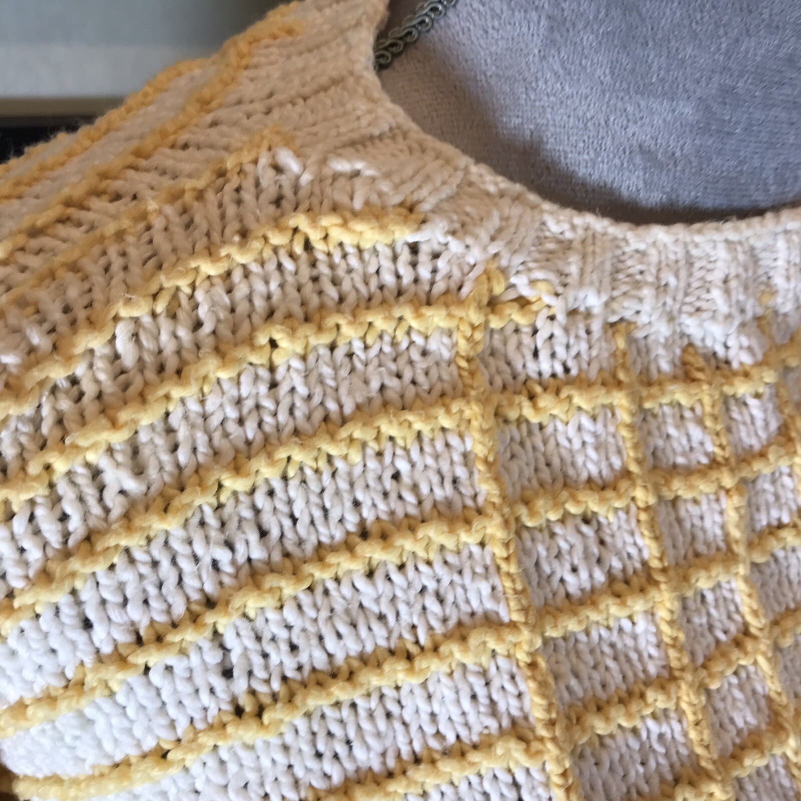 Vintage Winter Sun Sweater Womens Yellow White Cotton Size L