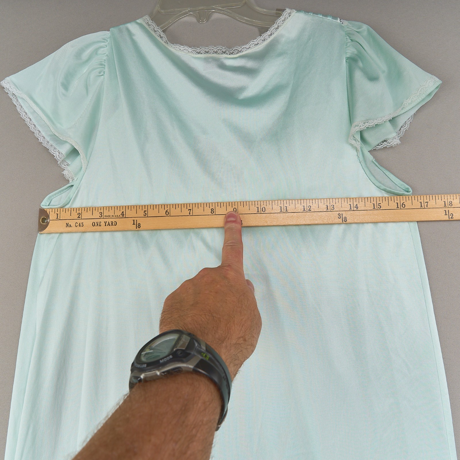 Vintage Vanity Fair Nightgown XS Mint Green Nylon Lace Bow Embroidery 51″