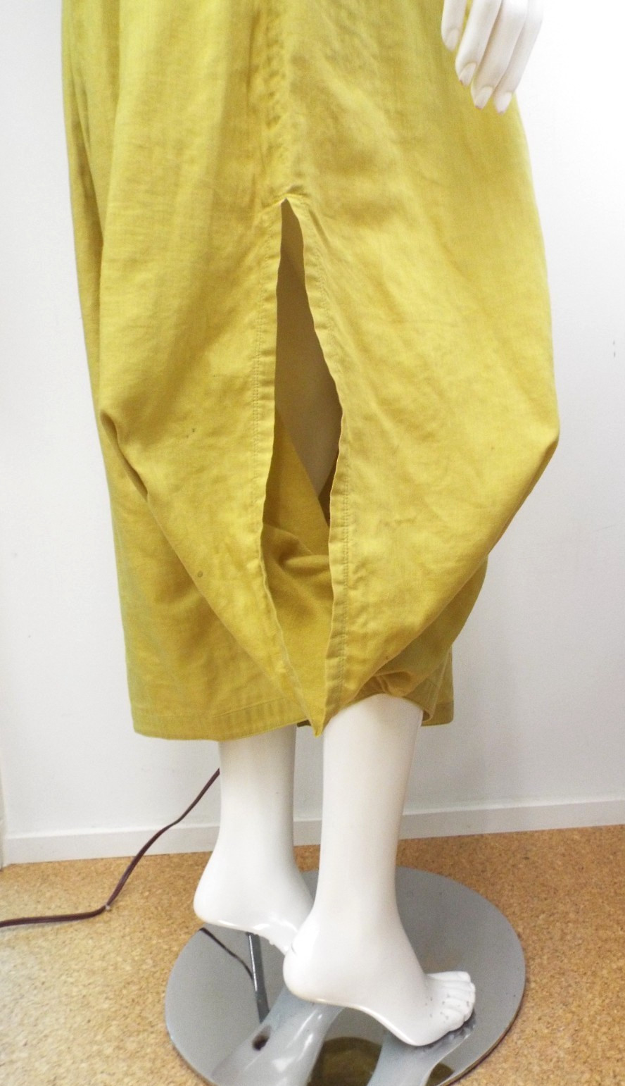 VTG 1980s Issey Miyake Yellow Cotton Asymmetrical Skirt MEDIUM Brush Label Slits
