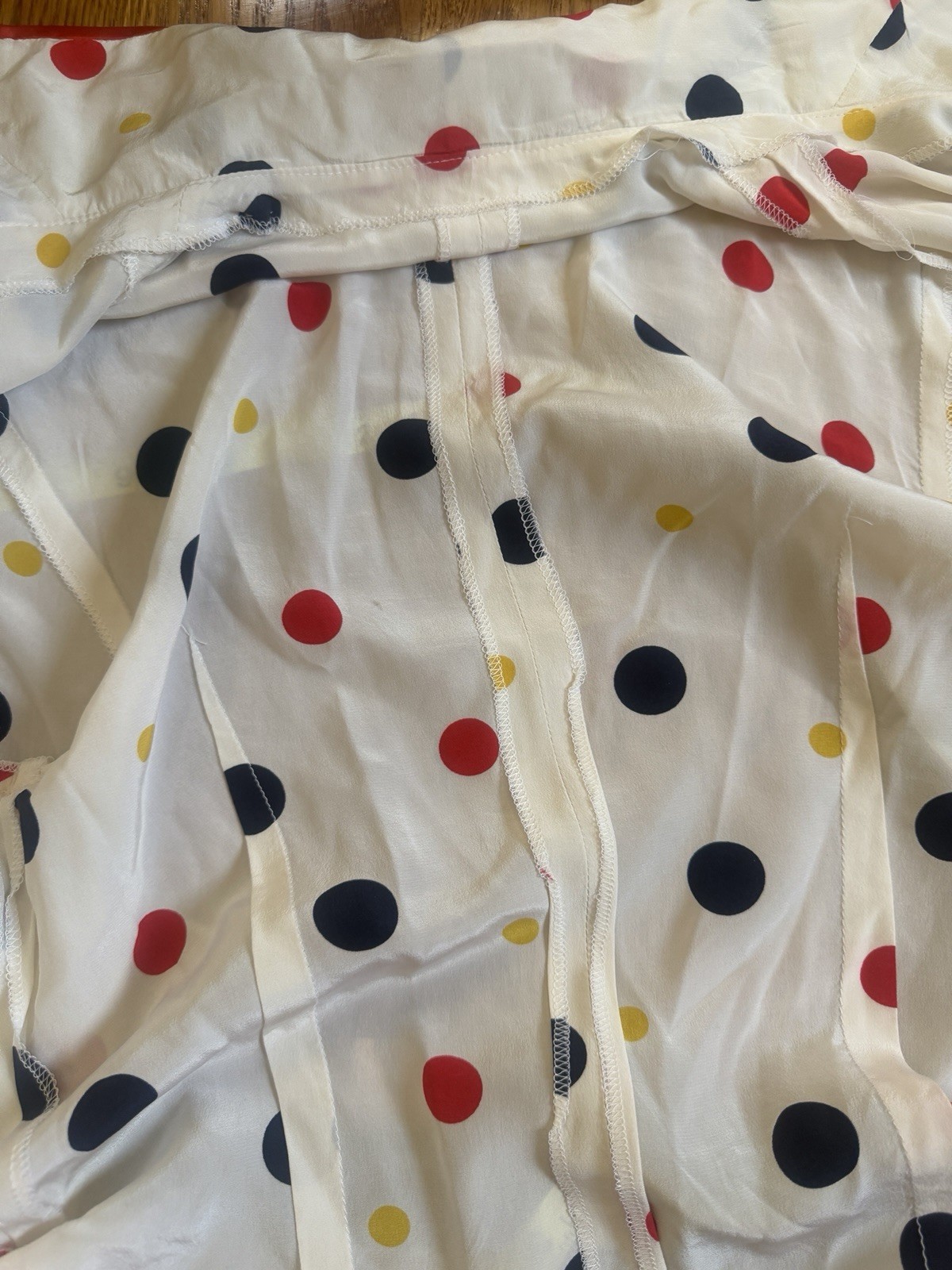Vintage 1970s–80s Silk Polka Dot Blouse | Bell Sleeves & Ribbon Trim