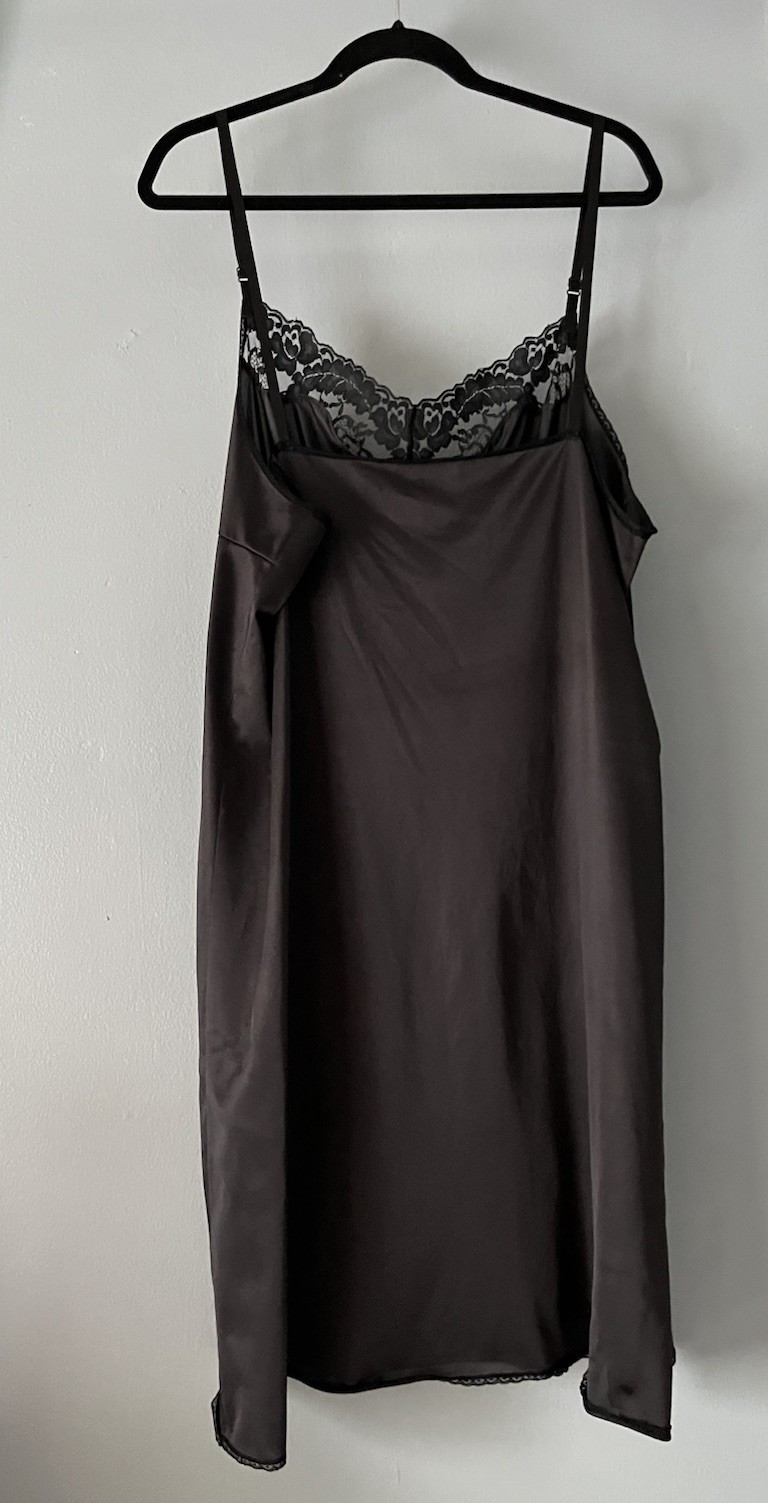 Vintage Vassarette Black Lace-Trimmed Satin Slip Dress Size 44/XL