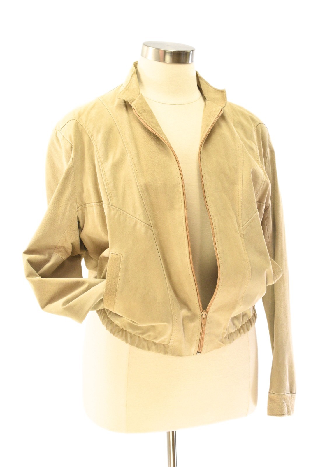 80s Vintage Beige Suede Seamed Leather Bomber Jacket Womens XL Leather Attic
