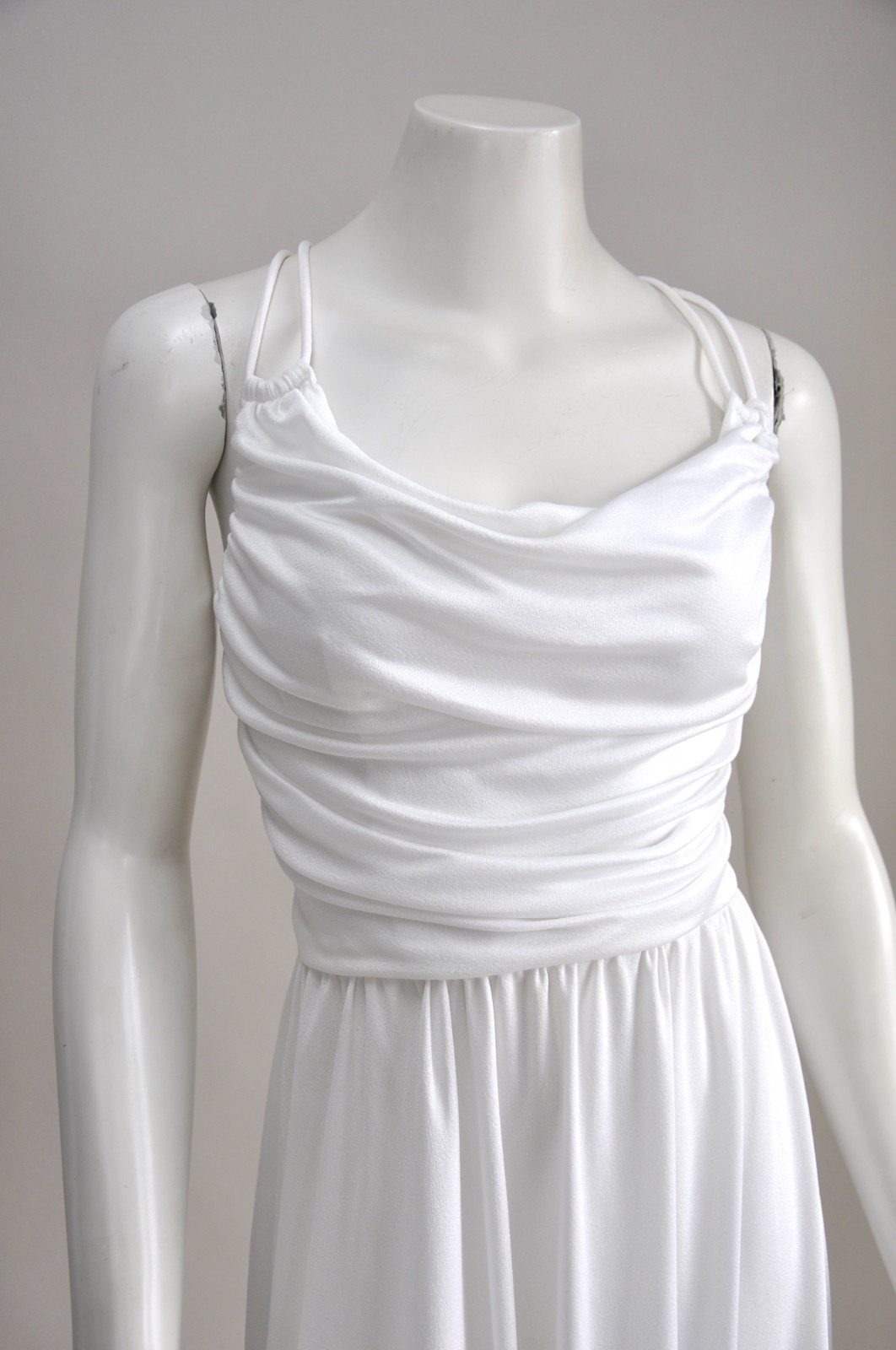 Vintage 1970s White Jersey Knit Open Back Cowl Neck Disco Dress Jacket XS-M