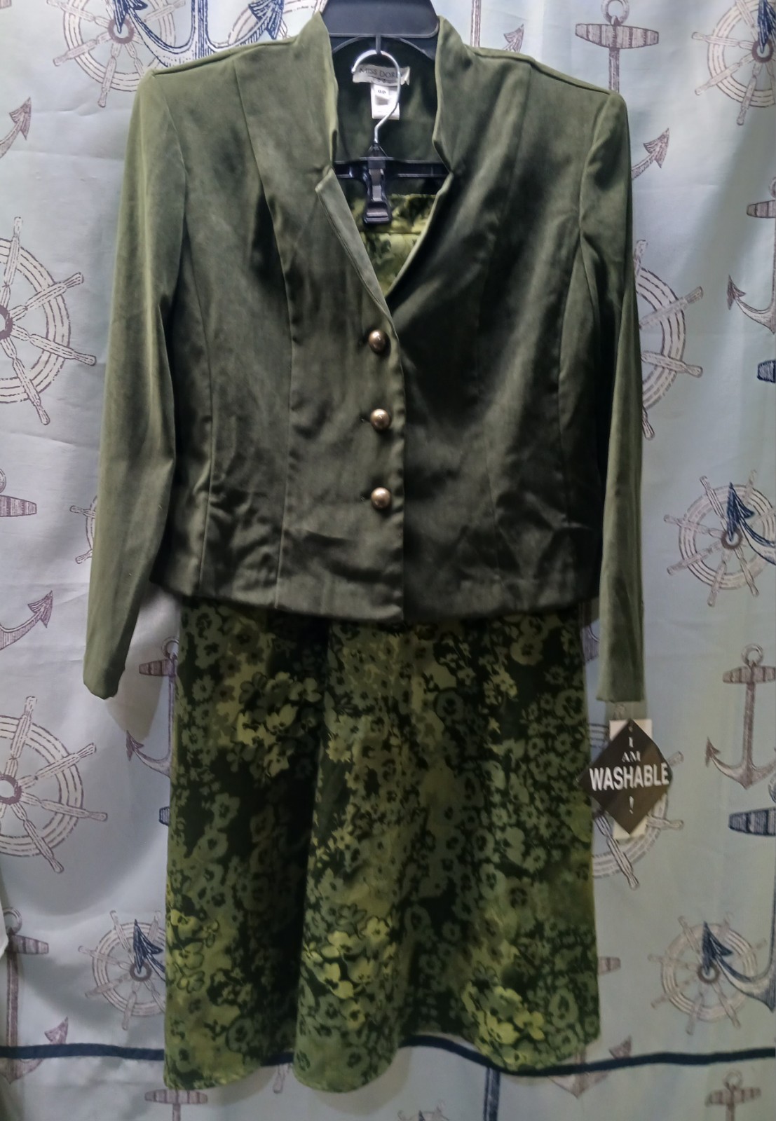 Miss Dorby Petite Skirt&Jacket Suit Set 2 PC Floral Hunter Green/Size 8P/VTG?NWT