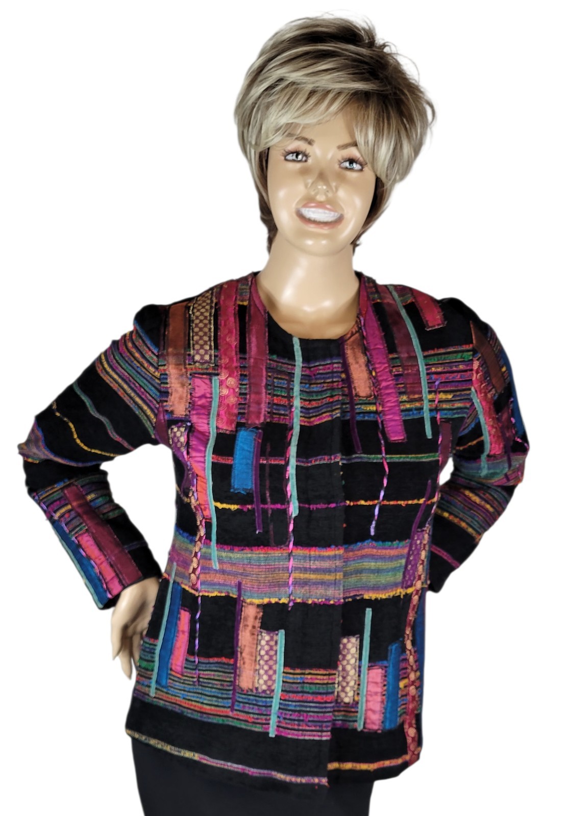 Vintage Women’s Choices Patchwork Coat Jacket Art Deco Style Snap Button Size M