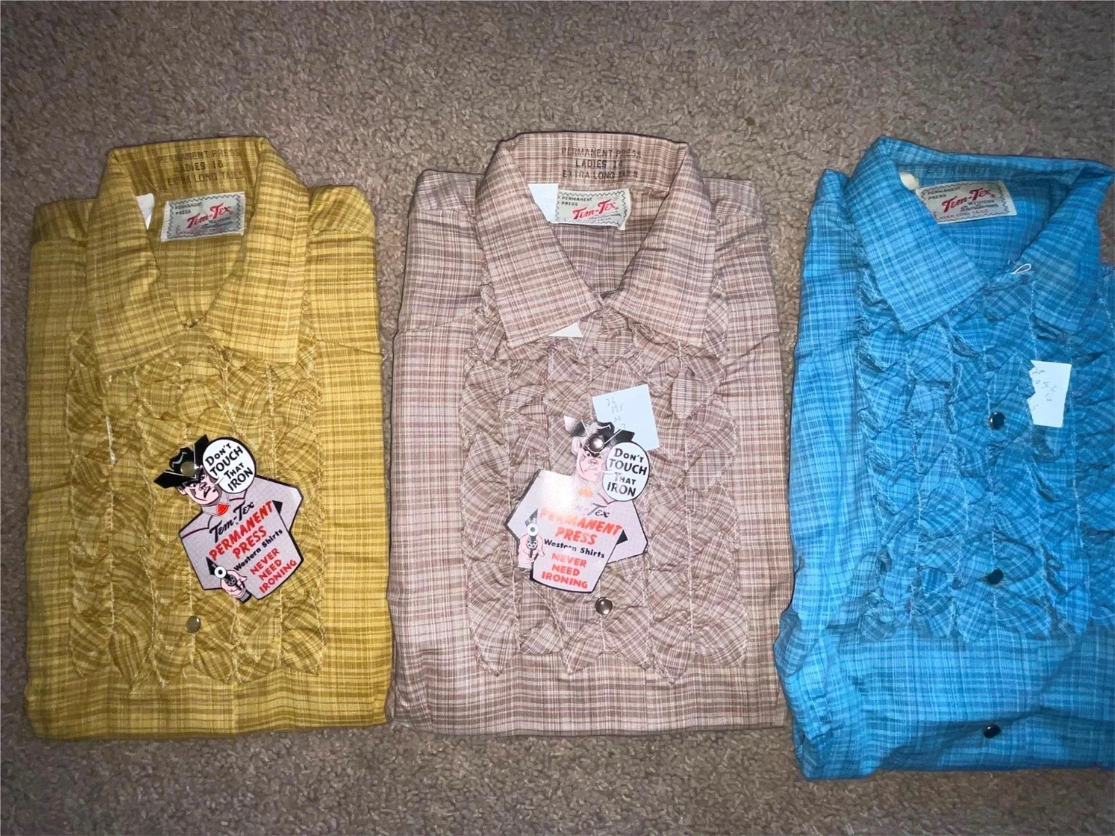 VTG 70s WOMENS XS PLAID STRIPE BROWN YELLOW BLUE TEM TEX WESTERN COWBOY SHIRT
