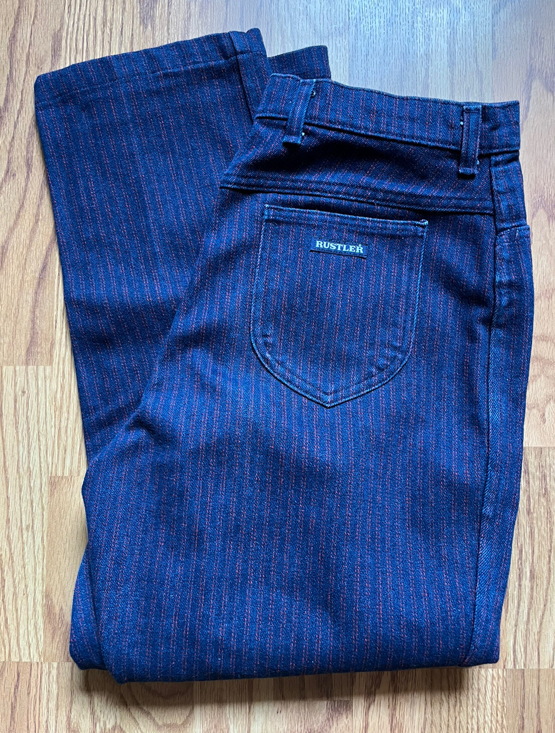 Vintage Women’s RUSTLER Denim Jeans Original Dark Blue w Red Stripes 34×28 USA