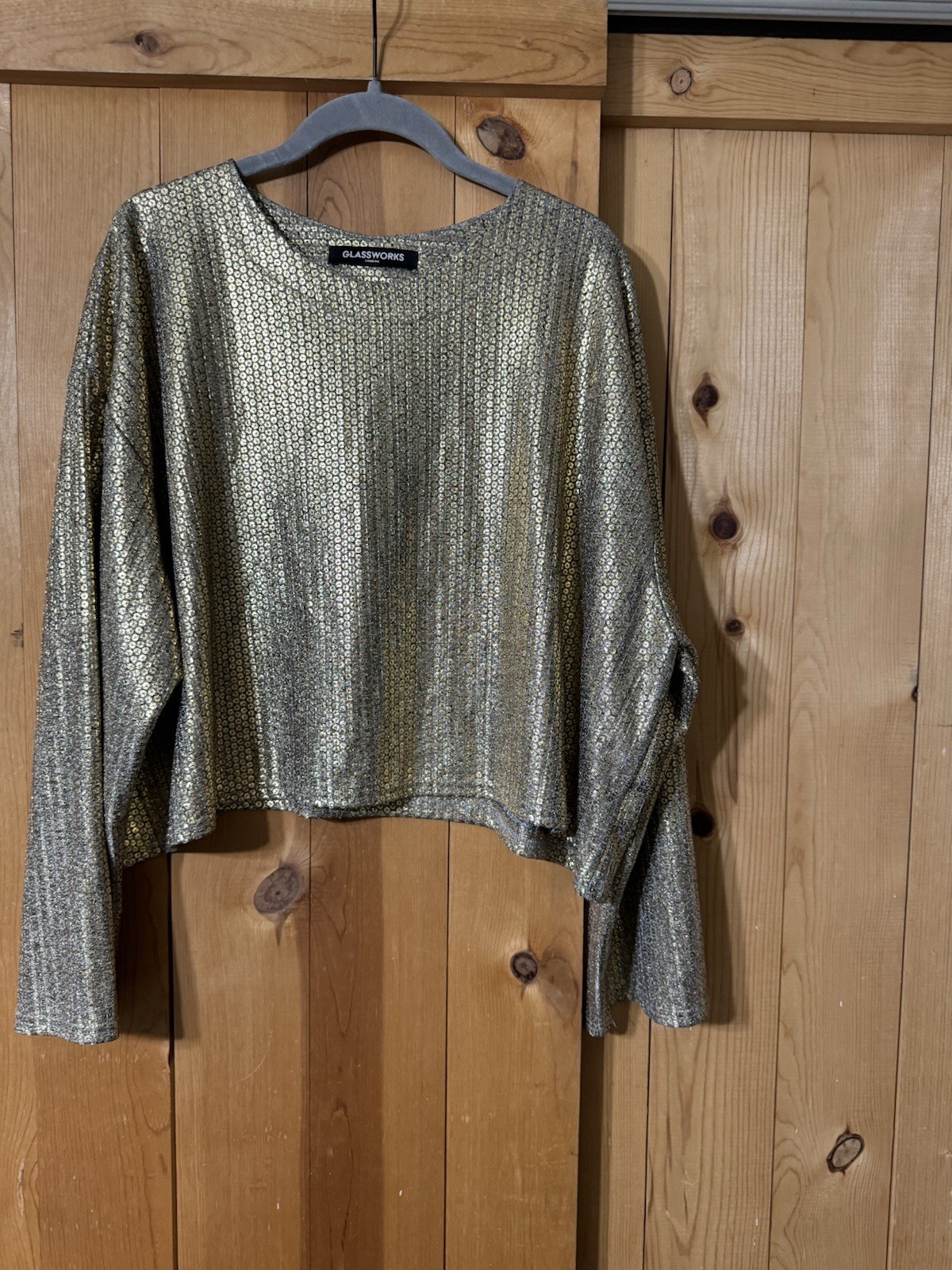 VTG GLASSWORKS LONDON GOLD SILVER CROPPED DISCO BLOUSE RAVE WOMENS O/S