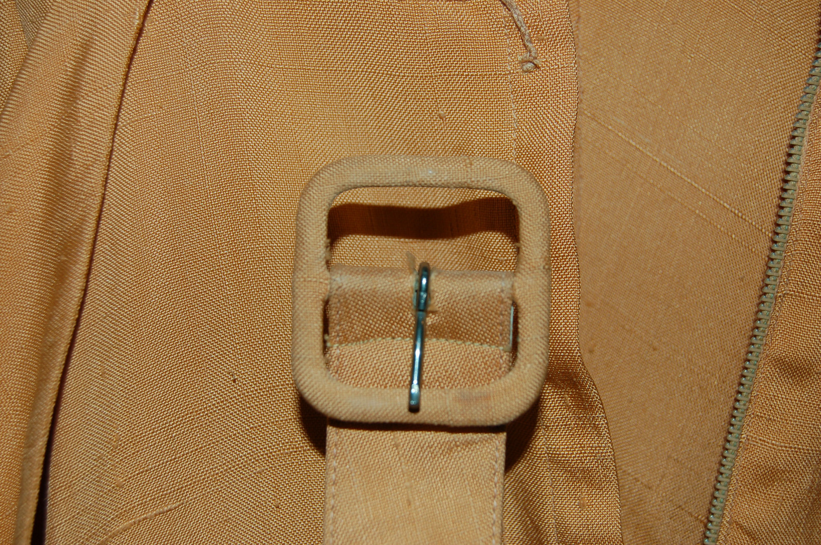 Vtg Highlight Fashion Original Apricot Raw Silk Hidden Zip-Front Dress