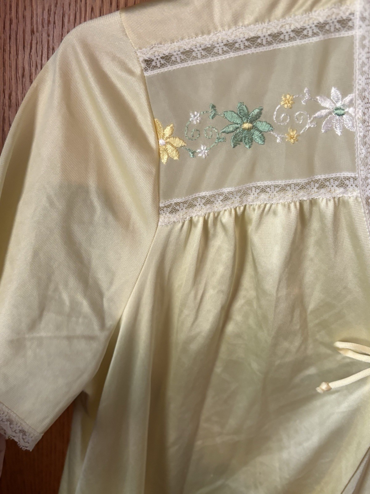 Vintage Jolie Two Yellow Embroidered Satin Lace Nightgown JCPenney Sz Small New