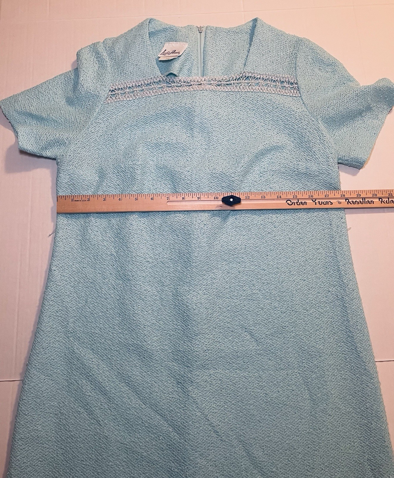 Vintage Leslie Pomer 50s 60s Light Blue Tweed Blazer Suit Dress 14B