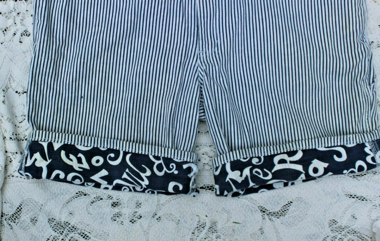 Vintage 1990’s Mixit Women’s Hickory Stripe w Alphabet Contrast Overalls Shorts