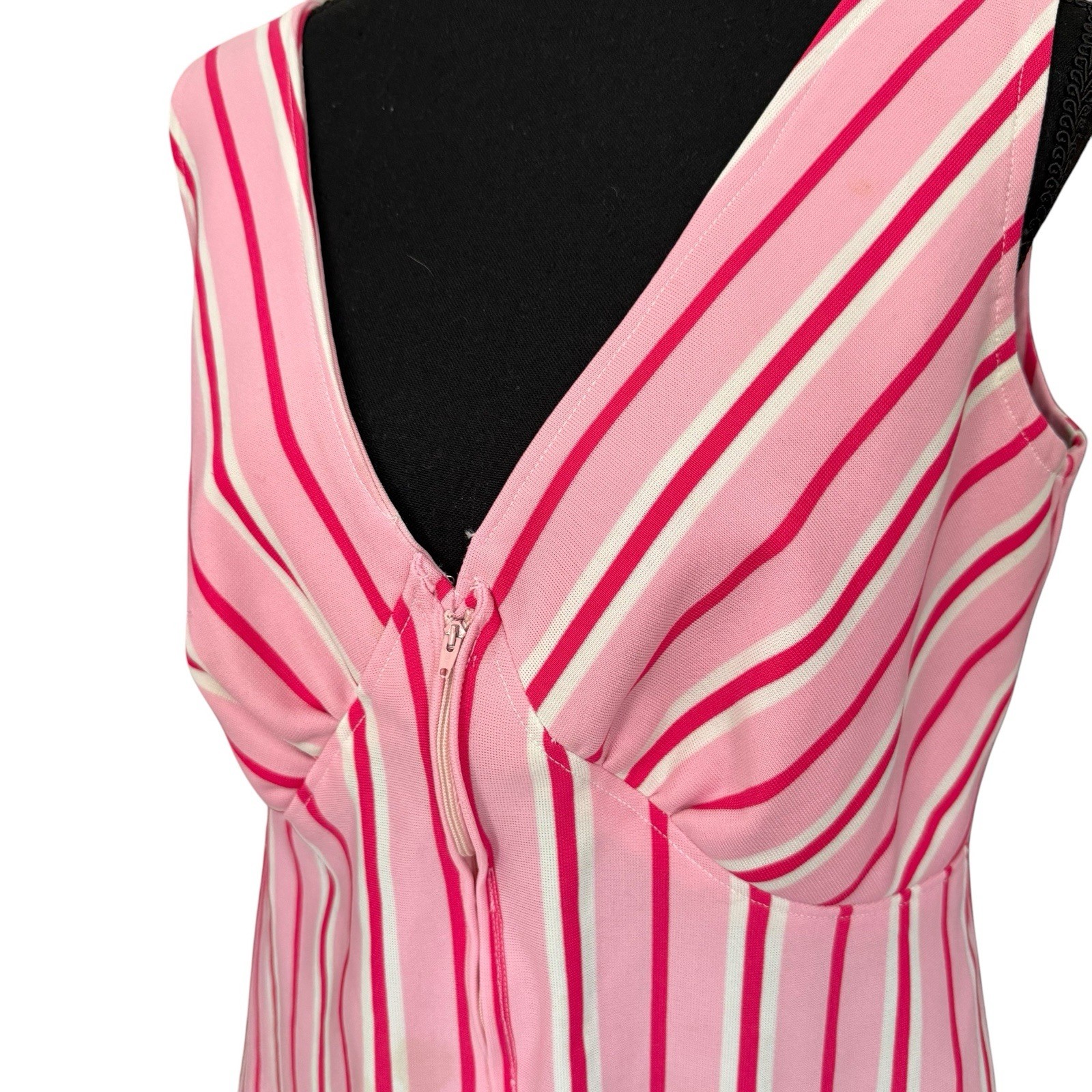 Candy Cane Pink Striped Mini Dress Vintage 70s