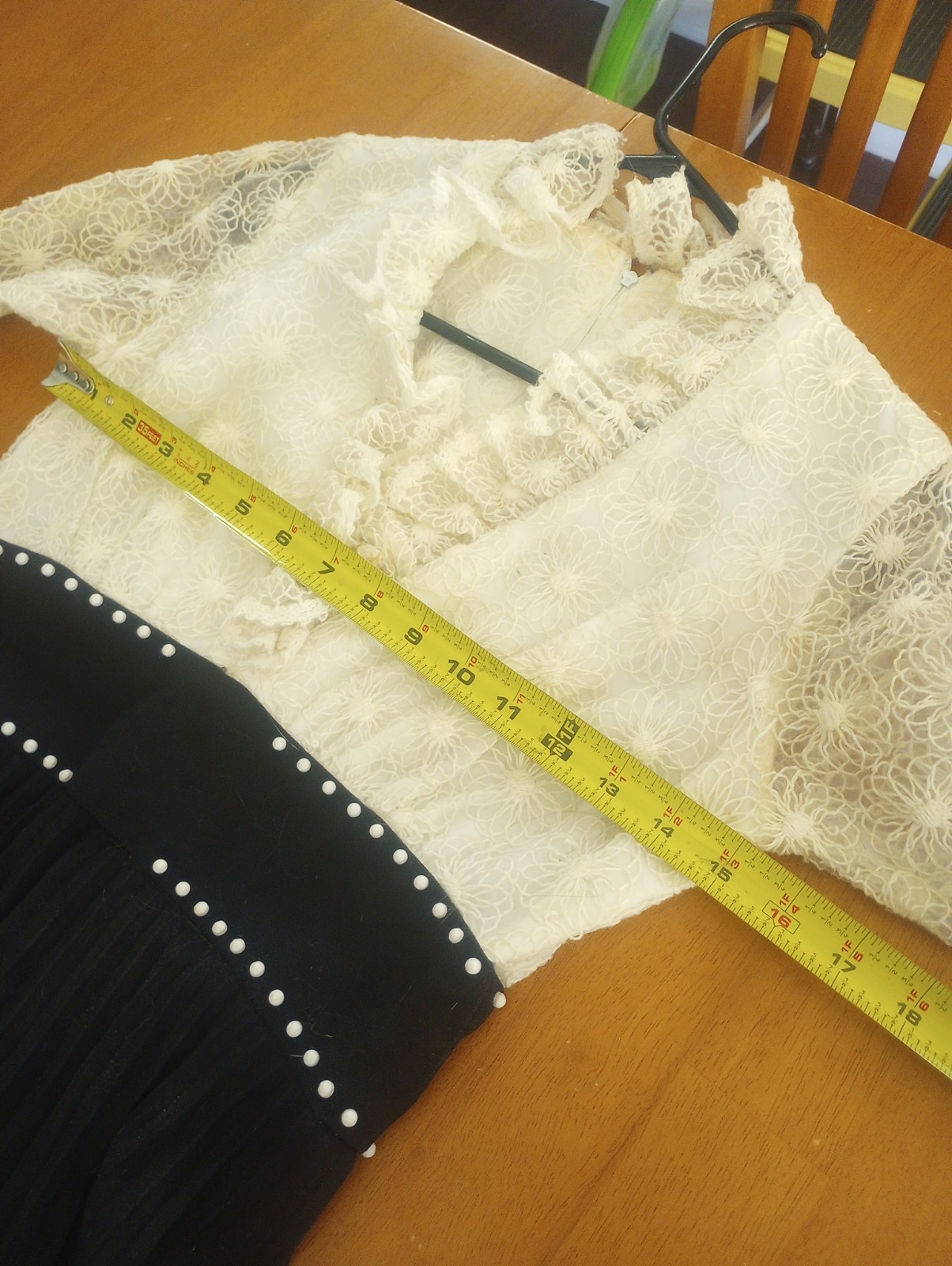 vintage black and white gown, ruffles and floral lace, empire waist no tags