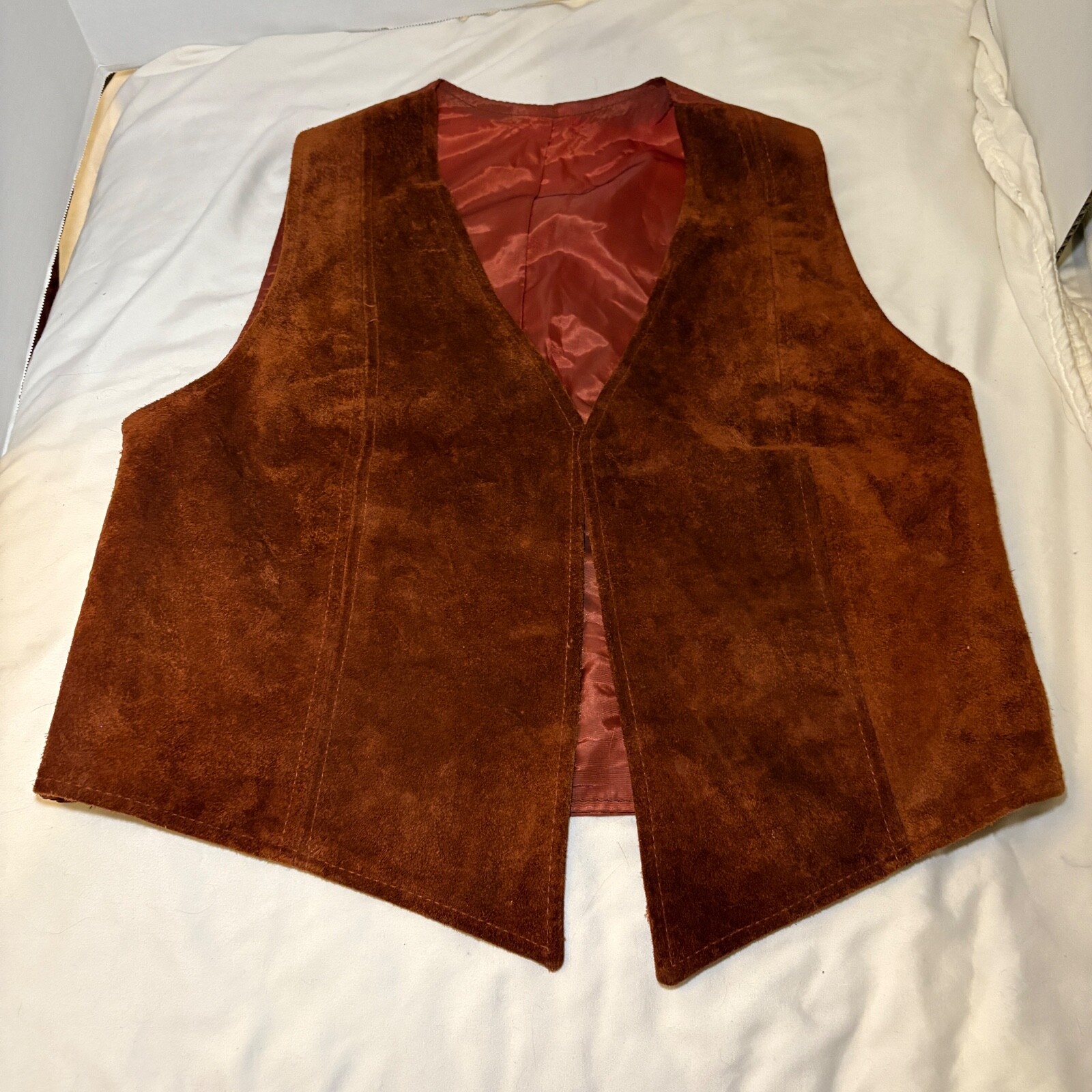 Vintage Leathercraft Process of America Brown Suede Leather Vest Boho Y2K Hippie
