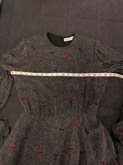 Vintage Hanae Mori silk butterfly polka dot lined Dress with Ruffle skirt Sz S