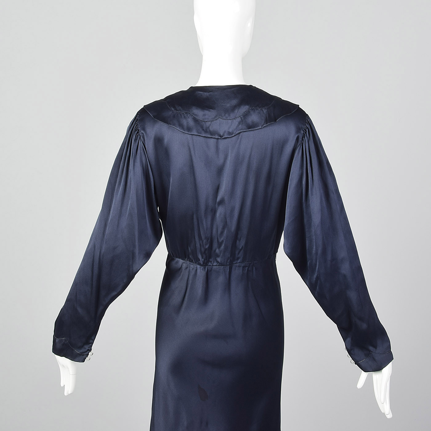 XXL 1930s Navy Silk Long Sleeve Dress Formal Gown Evening Plus Size Volup 30s