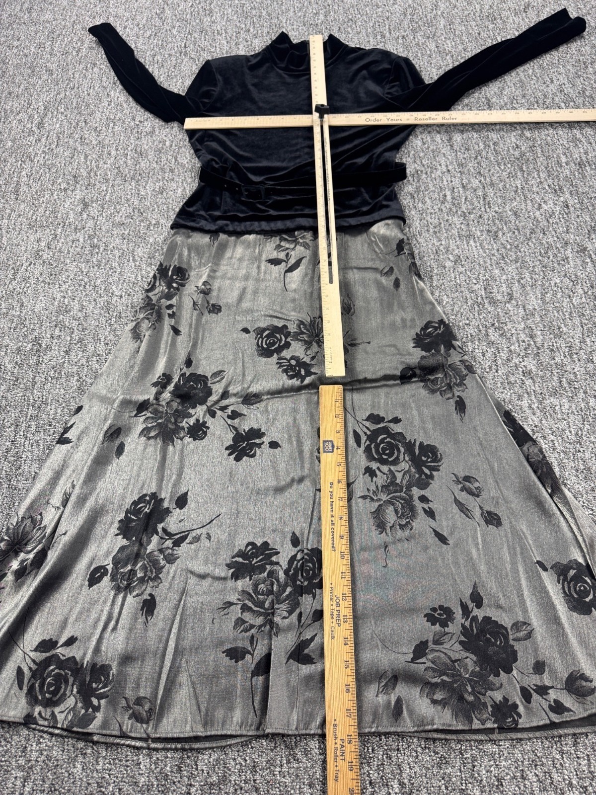 Vtg Expo Dress Women 12 Night Black Velvet Floral Flare Cocktail Whimsigoth Vtg