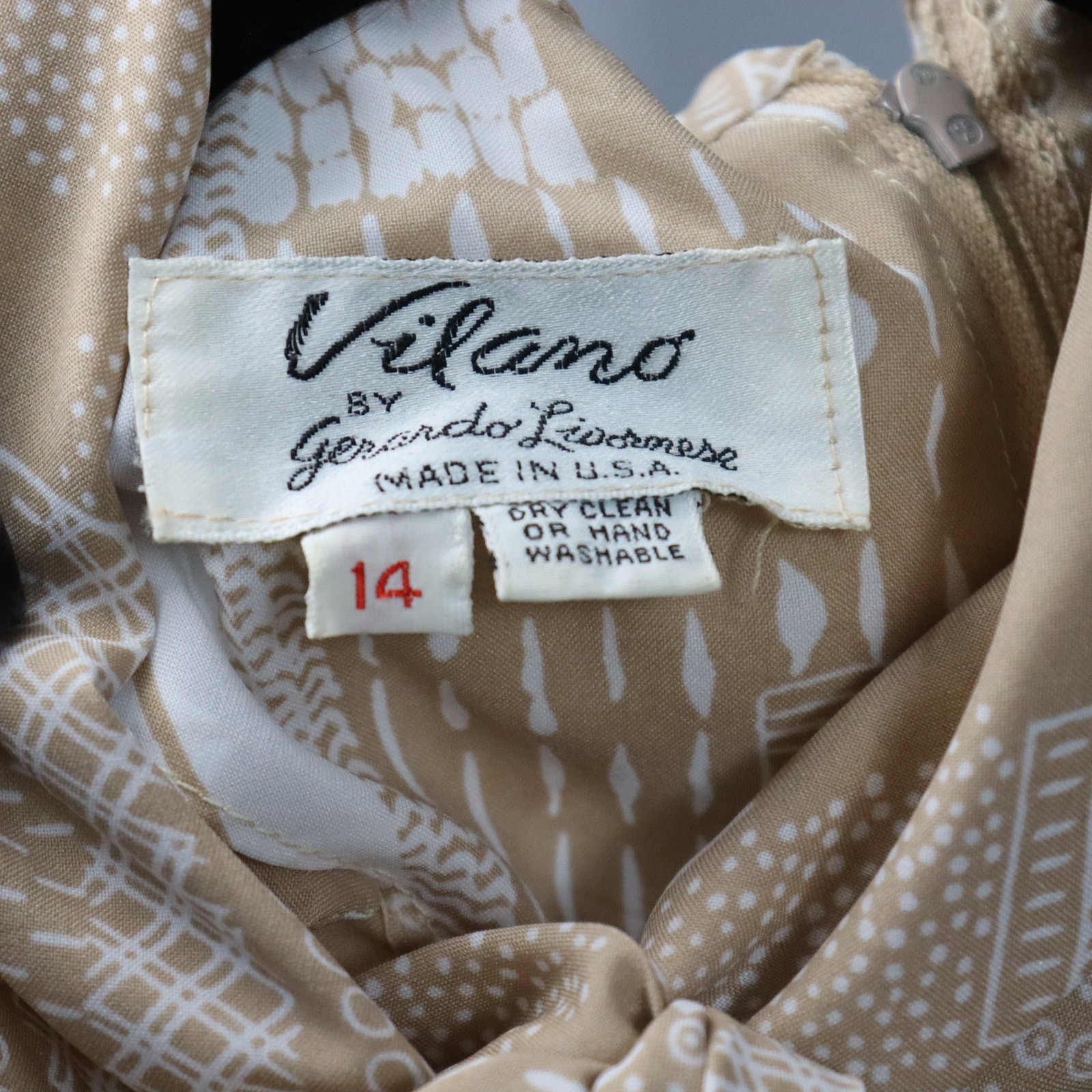 Vintage 70’s Vilano Dress with neck tie and belt size 14