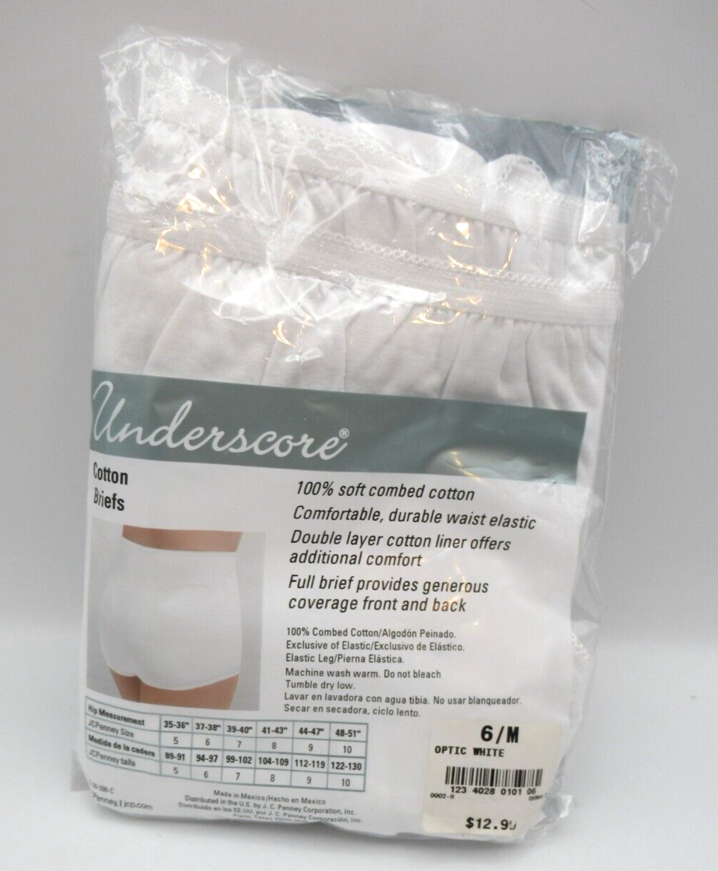 White Cotton Briefs Underware Underscore Optic Womens3Pr Sz 6