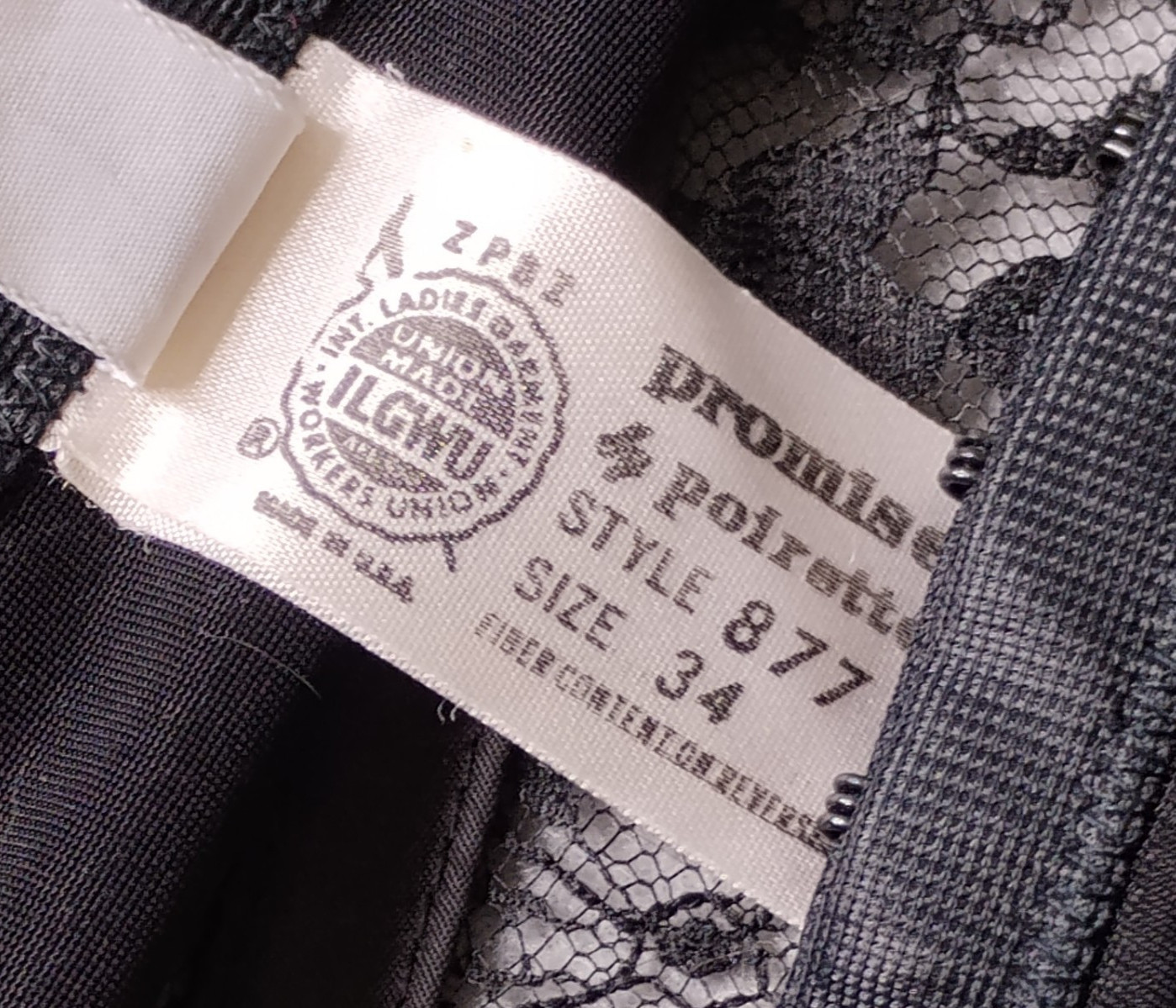 Vtg Dolores Promise by Poirette Black Lace Bustier Top Boned sz 34 USA Union
