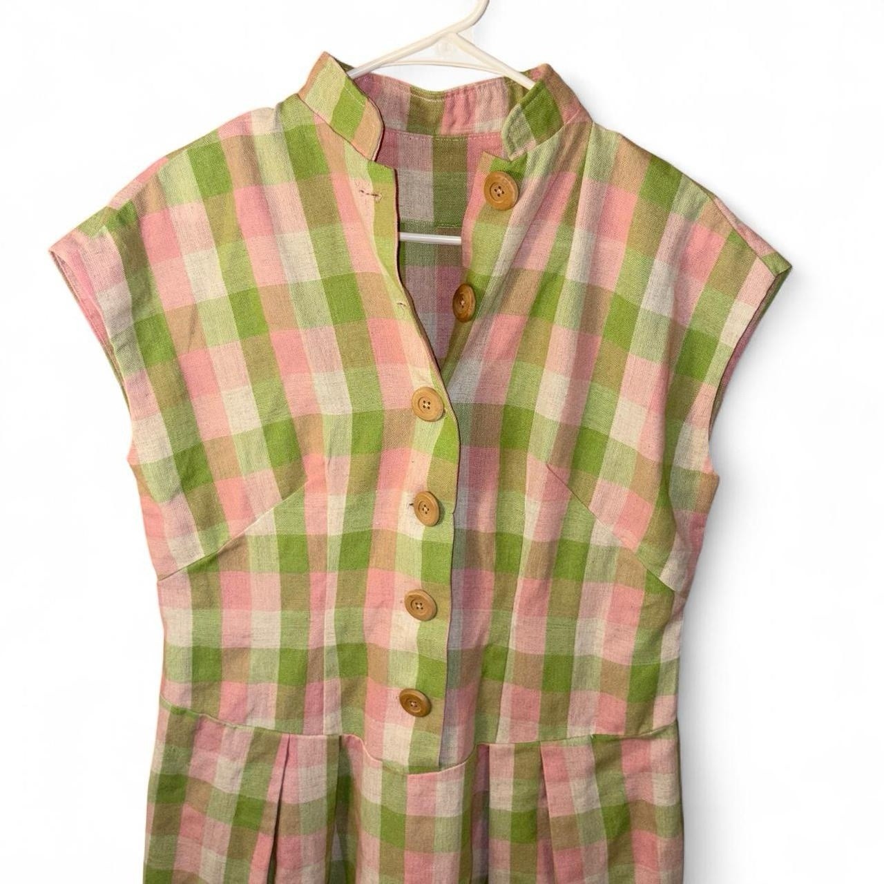 Vintage Handmade pink and green checkered plaid vintage 1950s S