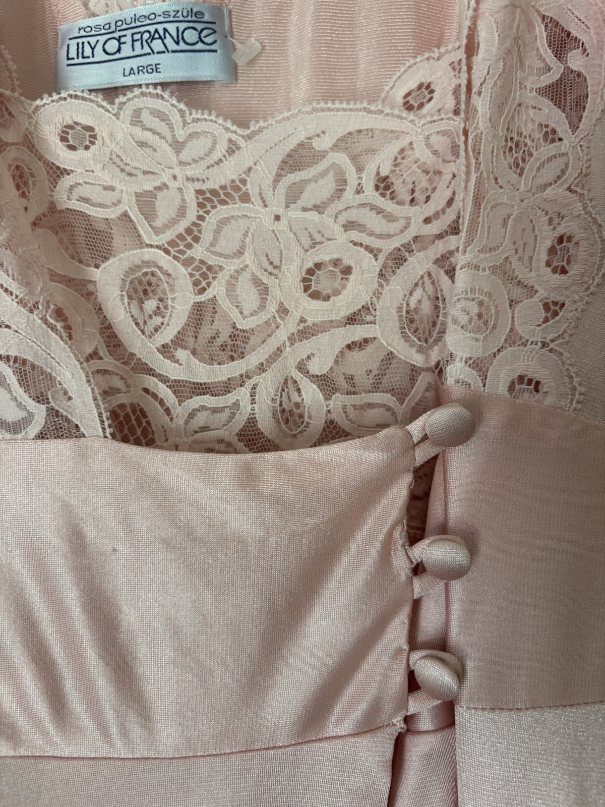 Vtg Lily Of France Robe and Long Slip Large Pink Blush Satin Lace