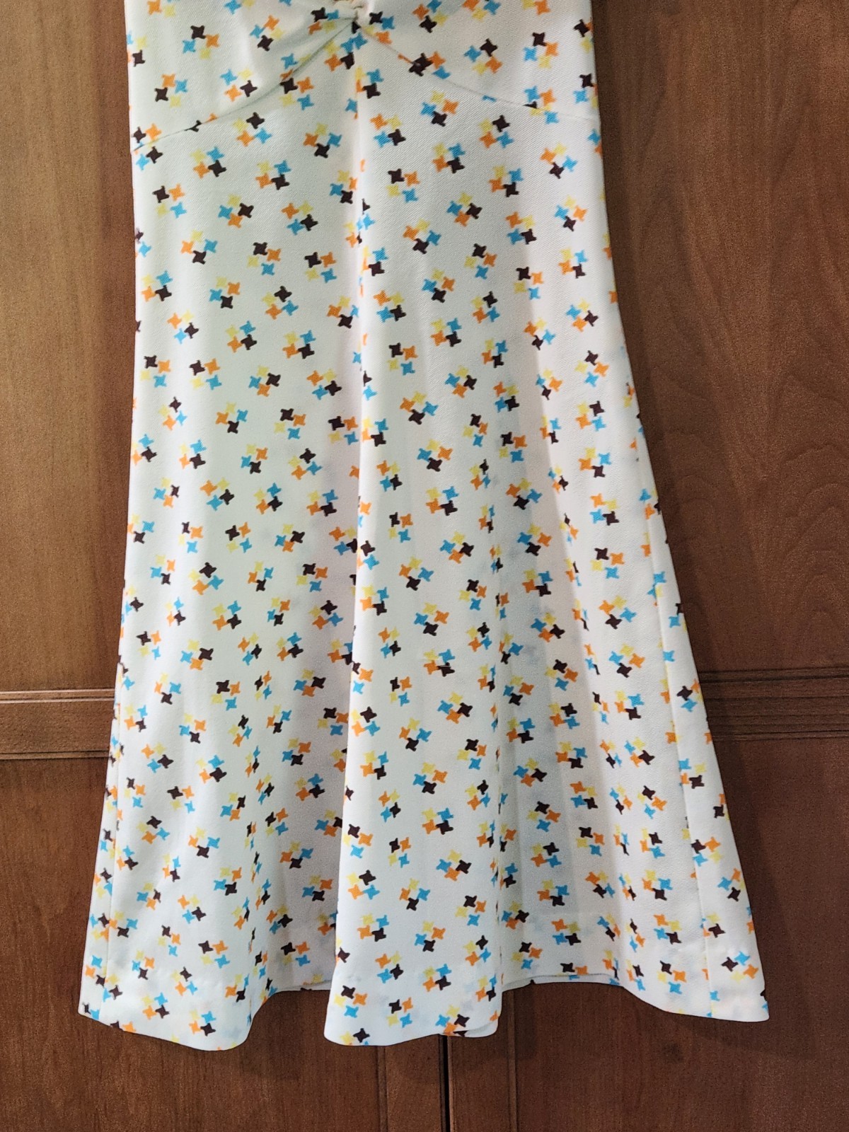 Vintage 1960’s Handmade Orange Teal White Pleated Collar Mod Dress Size Small