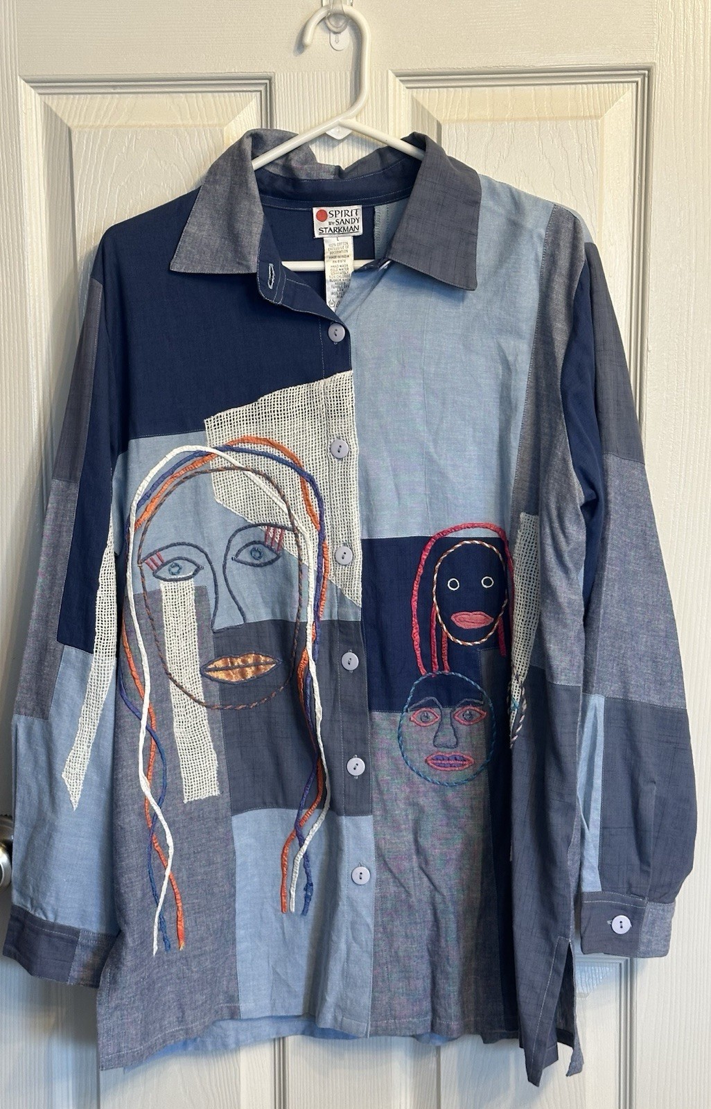 Vintage Sandy Starkman Spirit Wearable Art Faces Shirt Size Large