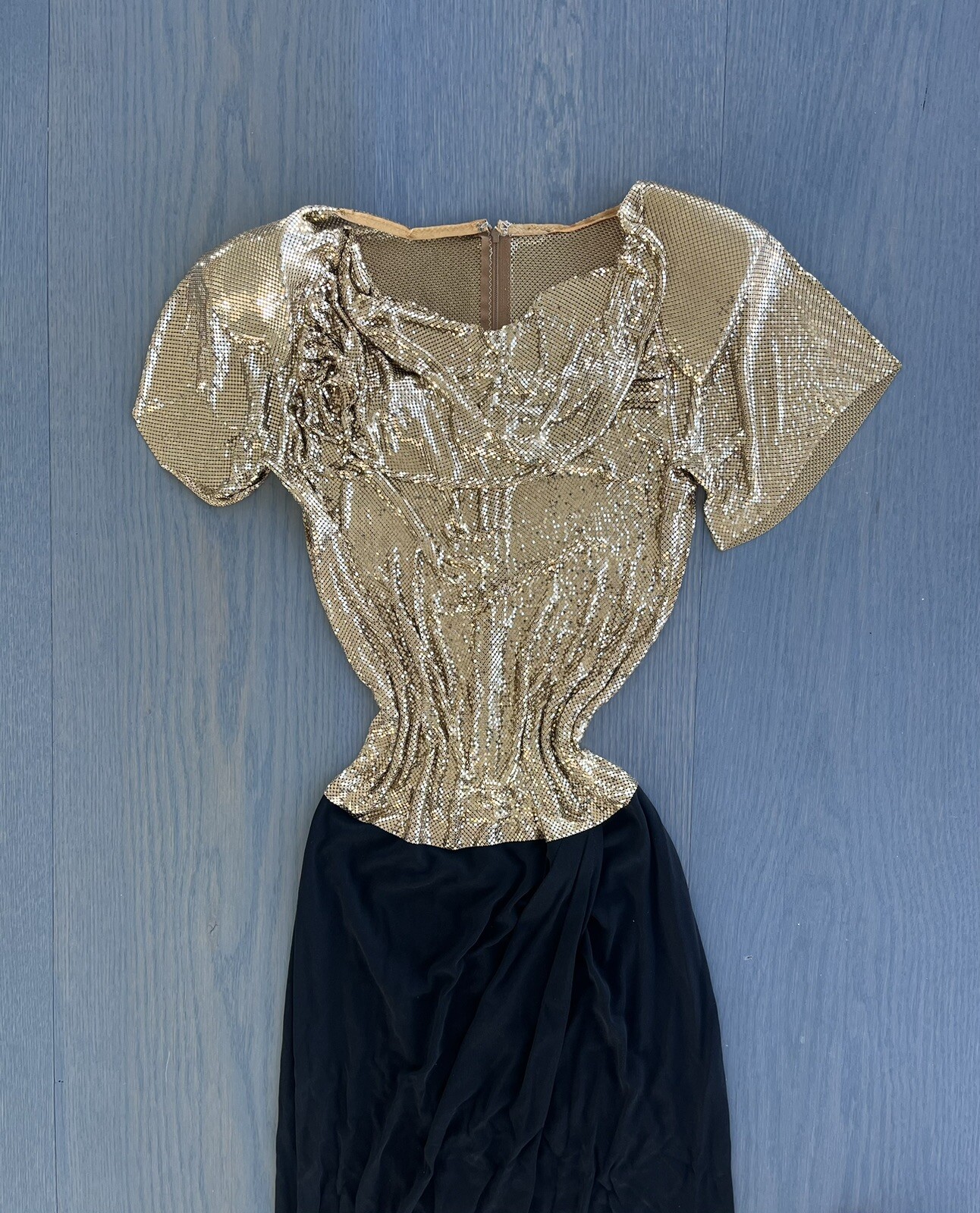 Vintage 1970s Metal Mesh Ferrara Gold Chainmail Dress Lindissima San Juan Small