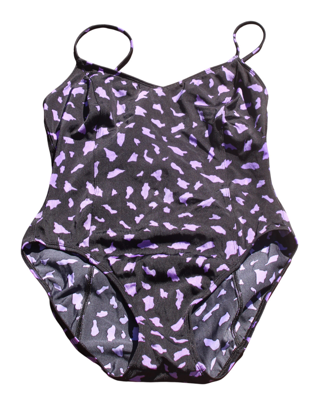 VTG 80s La Blanca Black & Purple 1 piece Retro Bathing Swim Suit Size 14