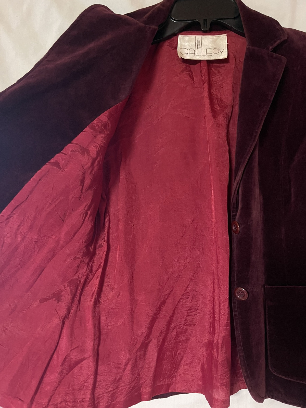 VINTAGE 70’S NORDSTROM GALLERY, DARK PLUM, VELVET 2 BUTTON BLAZER, M, 36″ BUST