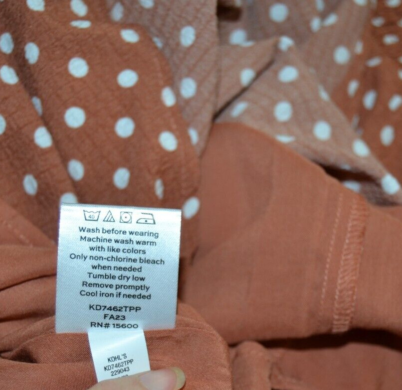 DRAPER JAMES Empire Waist Lined Dress BROWN/WHITE Polka Dots Size S Vtg Kohl’s
