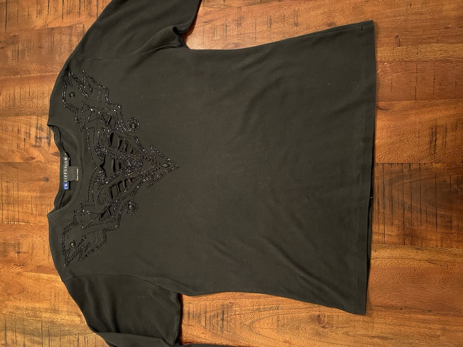 Vintage 80’s I.B Diffusion Black Beaded Long Sleeve Cotton Top Women’s L